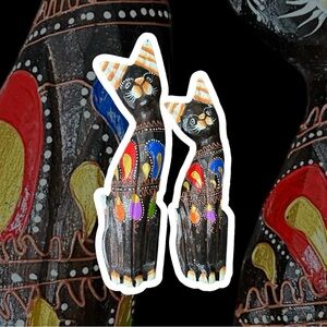“Funky Felines” Hand Painted Wooden Lightweight Cat Sculpture Decor (paired)